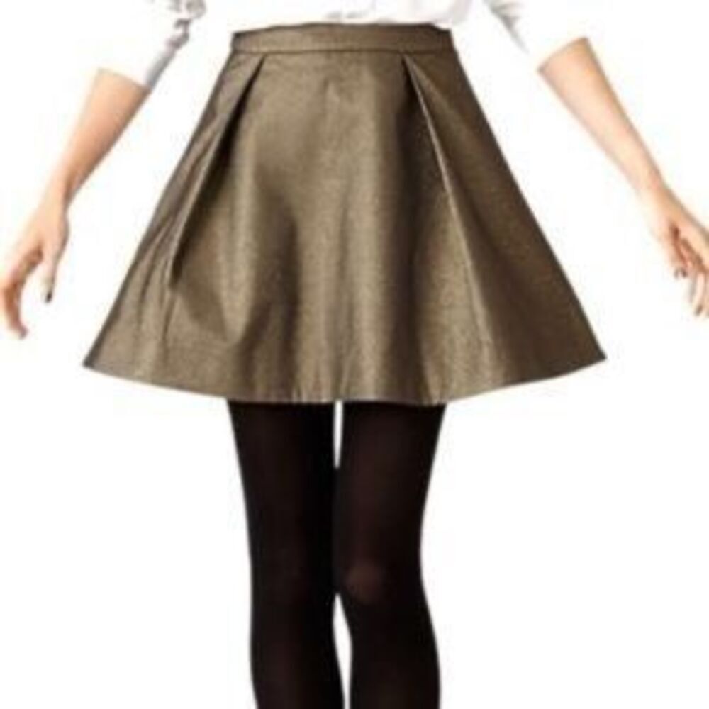 Kate Spade Saturday Skirt Gold Sparkly Deep Pleat Mini Size 2 Soft Glam, Retro
